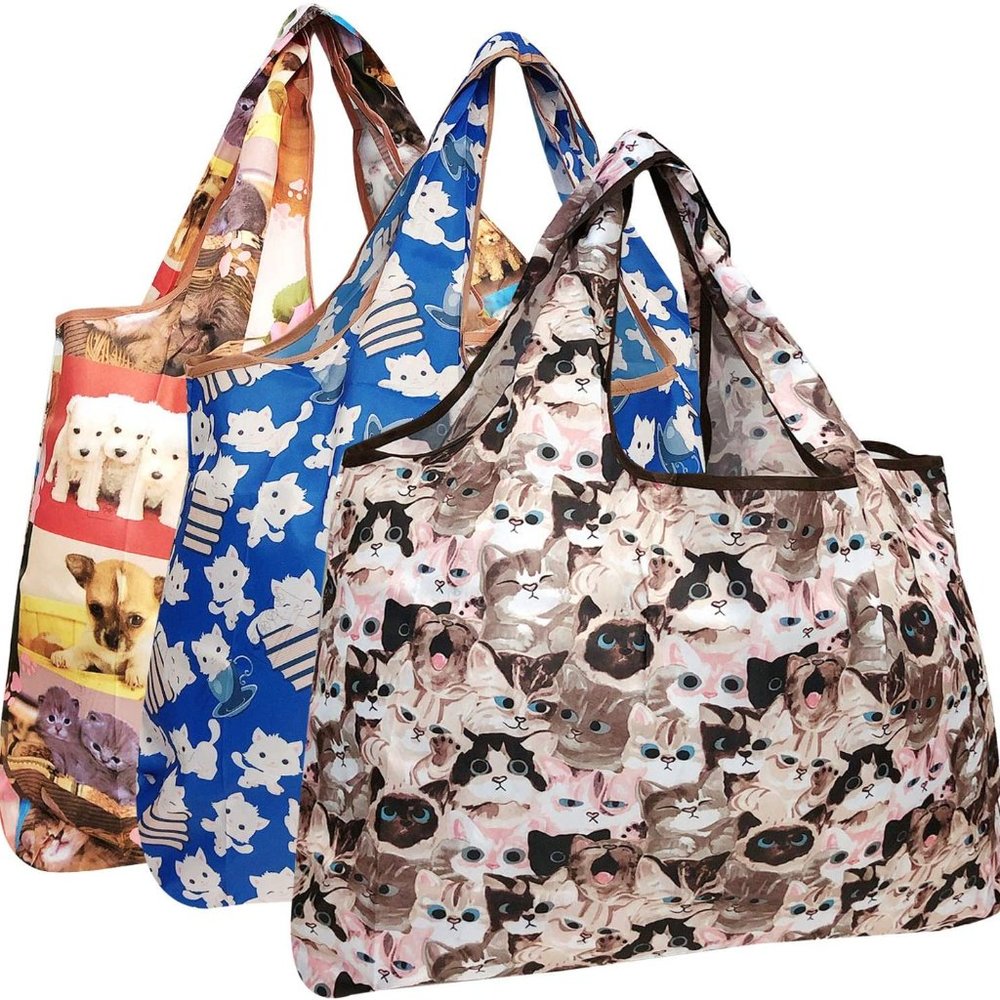 Large Nylon Foldable Reusable Bags Grocery Shopping Totes